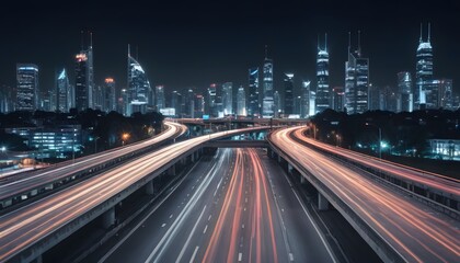 Fototapeta premium Night Cityscape with Highway Lights