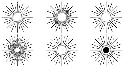 6 Sunburst Sun Design Elements 