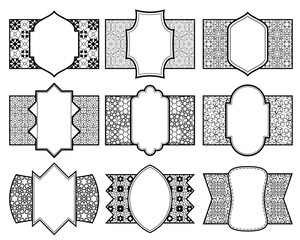 Set of patterned frames. Templates for packaging or label design in vintage style.