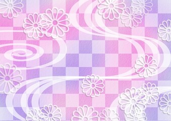 菊の文様の和風背景　ピンク　