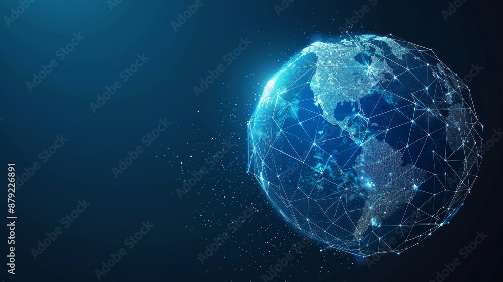 Poster a future-oriented blockchain technology hud background with a world map and globe together with a bl