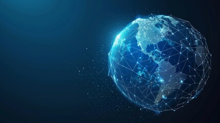 Obraz premium A future-oriented blockchain technology hud background with a world map and globe together with a blockchain polygon peer-to-peer network. A global cryptocurrency blockchain business banner concept