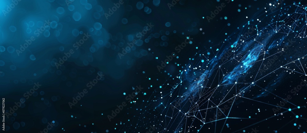 Poster three-dimensional rendering of an abstract wave made up of moving dots and lines. flow of particles.