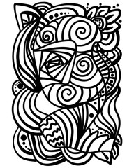 Abstract coloring page with spiral patterns and lines, patterned element for colouring or making metaphorical cards
