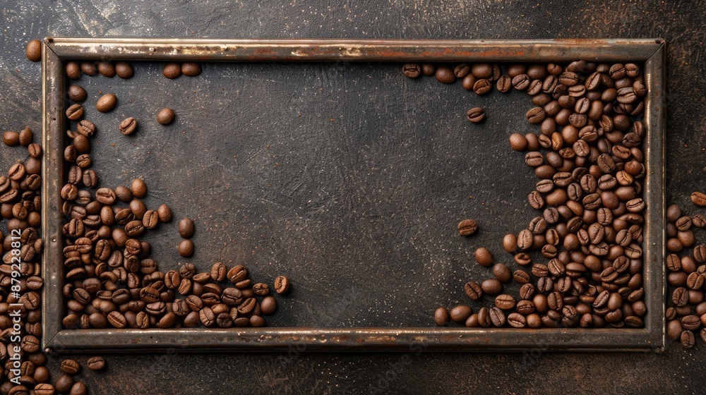 Poster display dark background with space for text and frame coffee beans