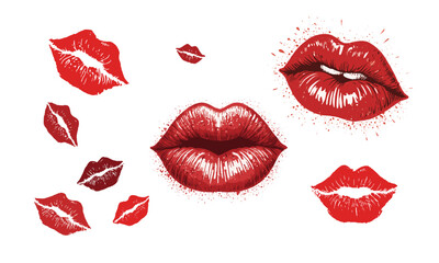 Lipstick kiss with lips print. Vector kiss sign imprint on white background