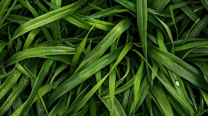 Obraz premium Close-up of Fresh Green Grass with Dew Drops in the Morning 