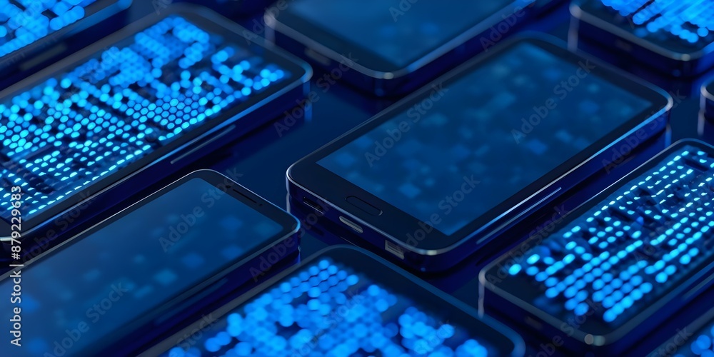 Aufkleber isometric illustration of web3 blockchain technology on devices like laptops and smartphones. concep