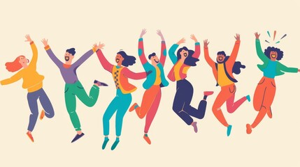 Obraz premium Set illustration of happy jumpers and dancers. Positive emotions set.