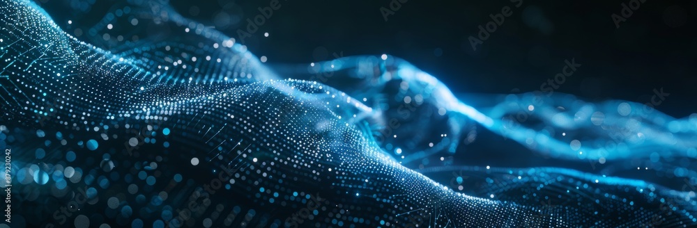 Poster technology stream background. digital wave of dots. network connection structure. 3d rendering.