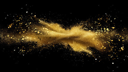 Explosion of Gold Particles Isolated on Black Background: Dynamic Burst of Shimmering Gold, Glittering Particle Effect