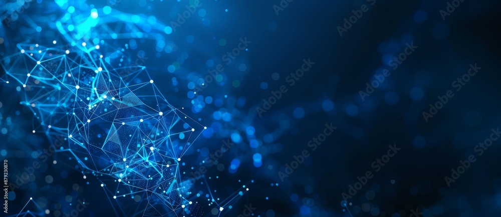 Poster flow of particles and dots in an abstract wave. illustration of cybertechnology in 3d.