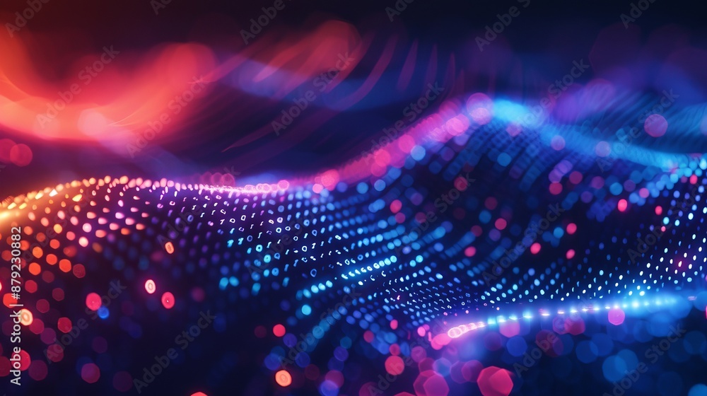 Poster a big data flow in the cyber world. blockchain fields of data. a stream of connect lines on the netw