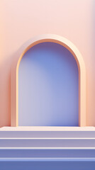 Fototapeta premium digital arched window and wooden podium e-commerce graphics poster mobile phone background
