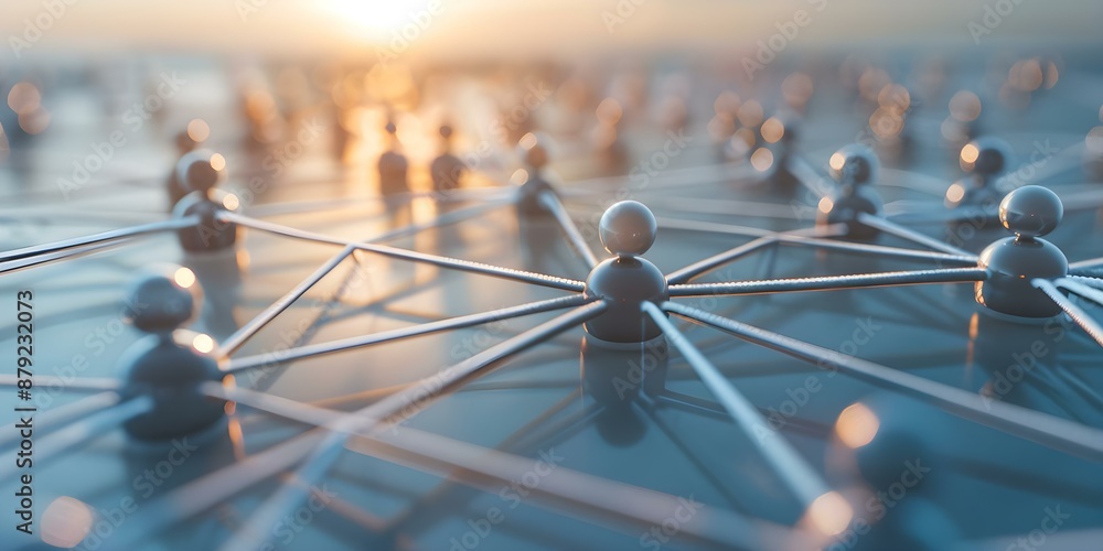 Poster diverse group symbolized by intricate network lines showing community connectivity. concept communit