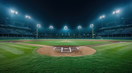 Grand baseball stadium field diamond night light view