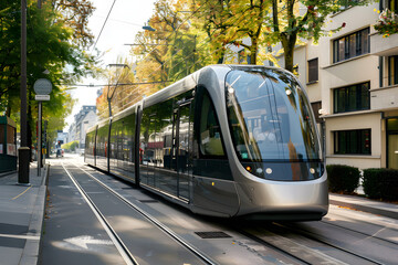 Naklejka premium The new tram of the future with modern and avant-garde design
