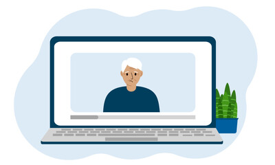 Video of a male blogger. Webinar, interview, coach, vlog, blog. Vector flat illustration