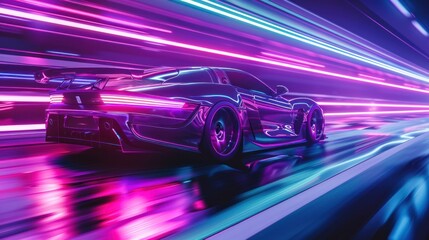 Obraz premium Futuristic Sports Car in Neon Lights