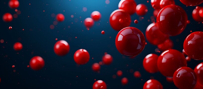 3D render of red spheres floating on a dark blue background.