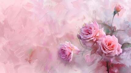Fototapeta premium Delicate Pink Roses on a Painted Canvas