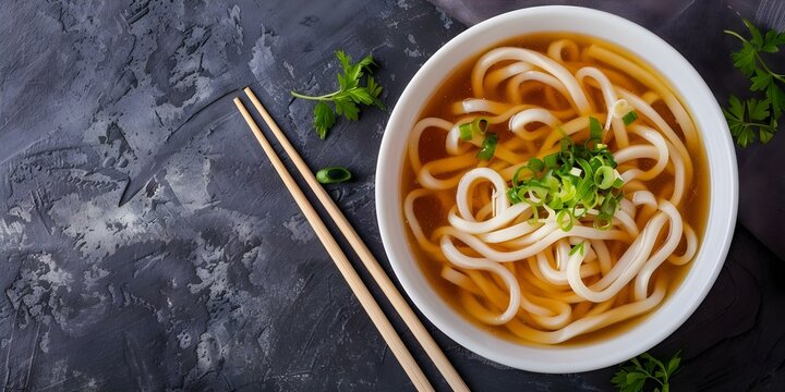 Authentic Kansai-style udon noodles in flavorful broth. Concept Kansai cuisine, Udon noodles, Flavorful broth, Authentic dishes