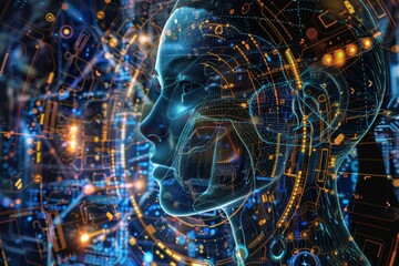 Futuristic digital representation of a human profile.