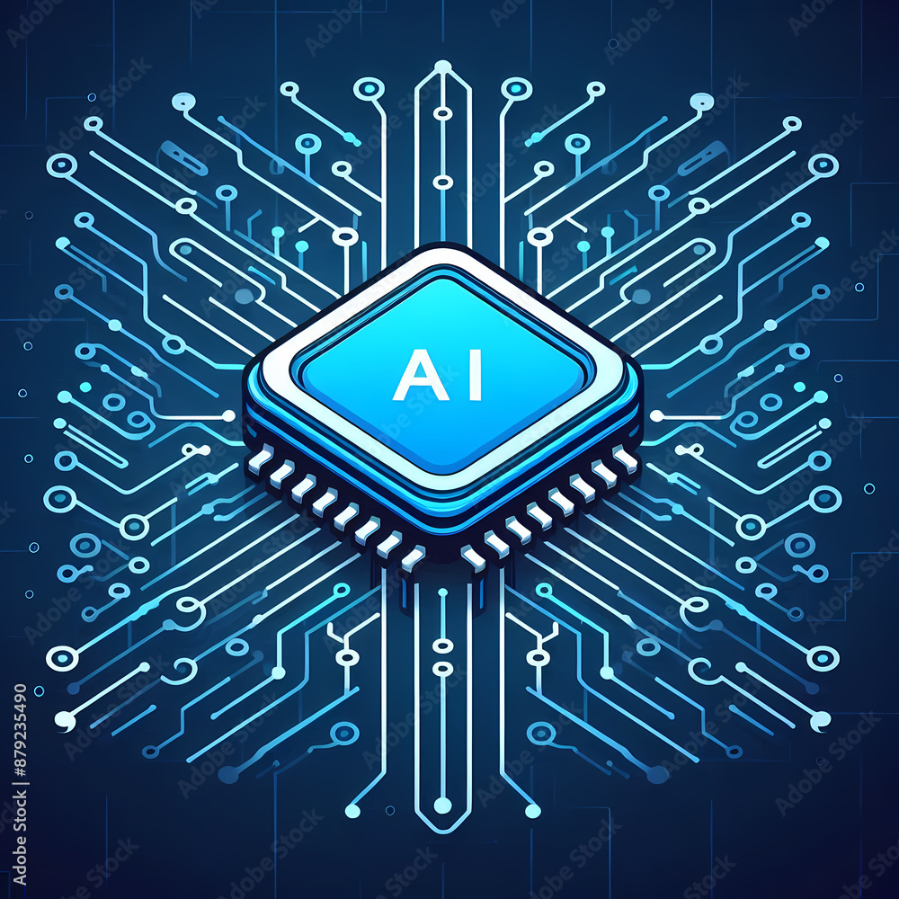 Poster vector illustration computer chip lines connecting nodes symbolizing ai