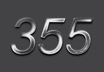 Chrome metal 3D number design of 355 on grey background.	