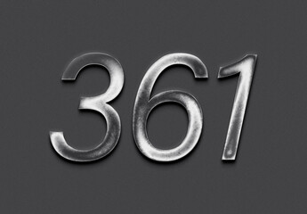 Chrome metal 3D number design of 361 on grey background.	