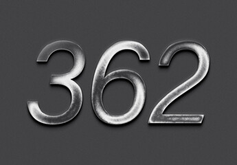 Chrome metal 3D number design of 362 on grey background.	
