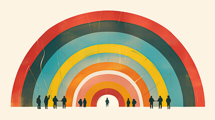 Obraz premium Colourful Rainbow, Minimal Geometric Retro Painting. Modern Art, Spectrum, Concept, Statement. Equality, Diversity, Human Rights. Creativity, Harmony, Self-Expression. Creative Abstract Background