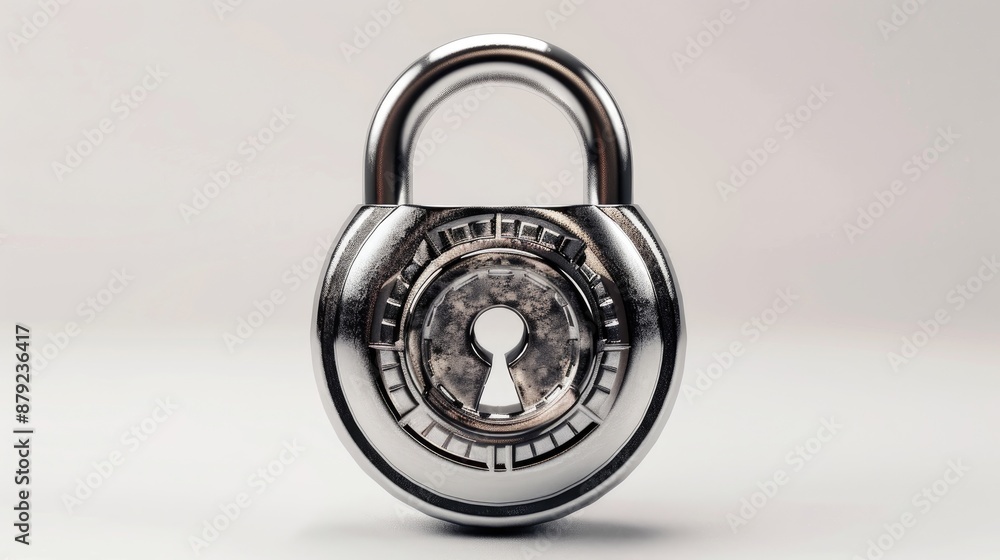 Poster white background with combination padlock for security theme