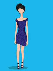 Fototapeta premium Cartoon Illustration of Stylish Faceless Young Girl Wearing Purple Midi Dress for New Fashion Trend.