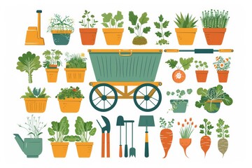 Diverse selection of potted vegetables and herbs displayed on a gardening bench.