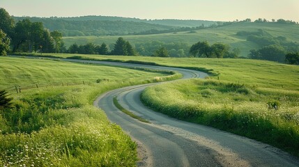 Naklejka premium green grass outdoor field landscape with roadway