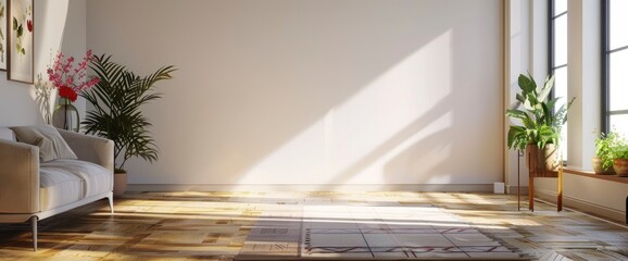 Authentic home apartment interior with a blank wall, creating a versatile and customizable space