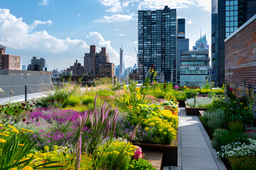Fototapeta premium A rooftop garden in an urban setting
