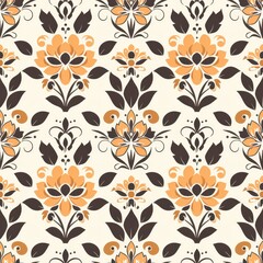 Vintage Floral Pattern With Orange and Brown Flowers