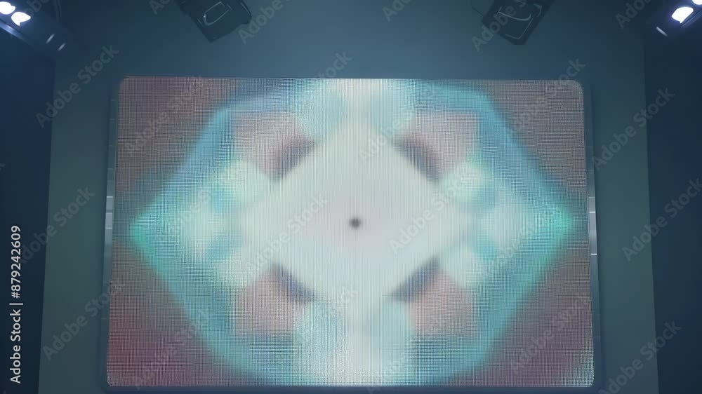 Poster kaleidoscopic with bright neon colors and symmetrical patterns.