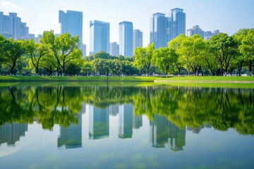City Park with Reflection in Pond