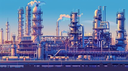 Obraz premium An extensive oil refinery with intricate pipework and storage tanks