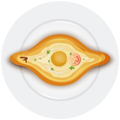 Mouth Watering Khachapuri Georgian traditional dish plate top view element vector png.