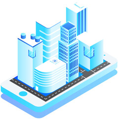 Isometric construction building, home and hospital like as mobile app for Augmented Reality Element Png Vector.