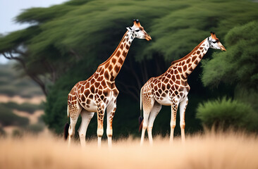 Fototapeta premium A flock of cute giraffes in their natural habitat.