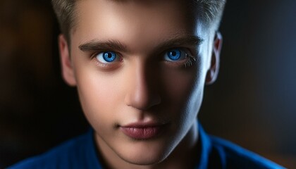 A British young man piercing blue eyes, captured in a detailed close-up