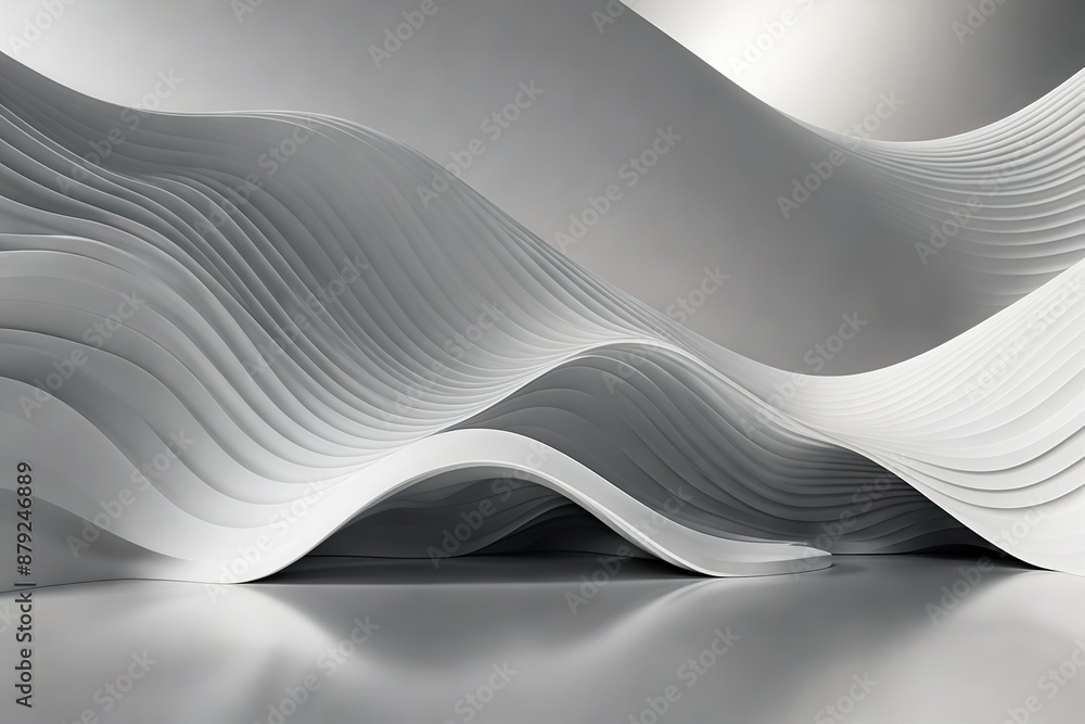 Poster Abstract wave shape white building with floor reflection 3d rendering