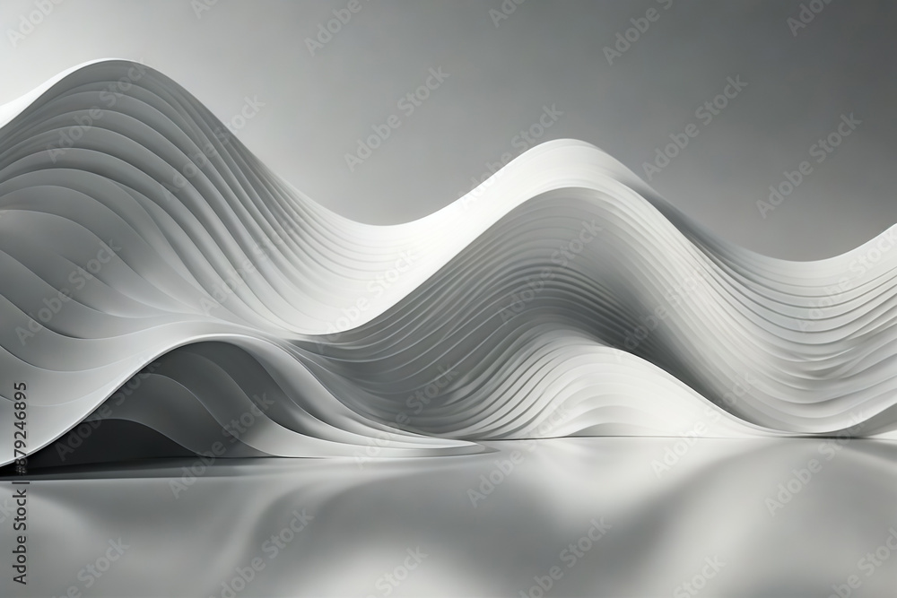 Poster abstract wave shape white building with floor reflection 3d rendering