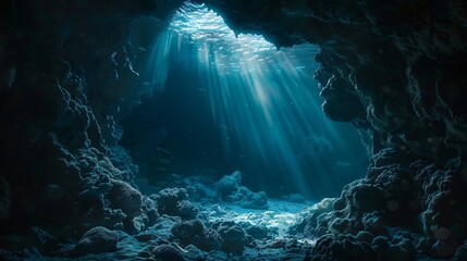 Abstract underwater cave Deep ocean landscape, dark ambiance