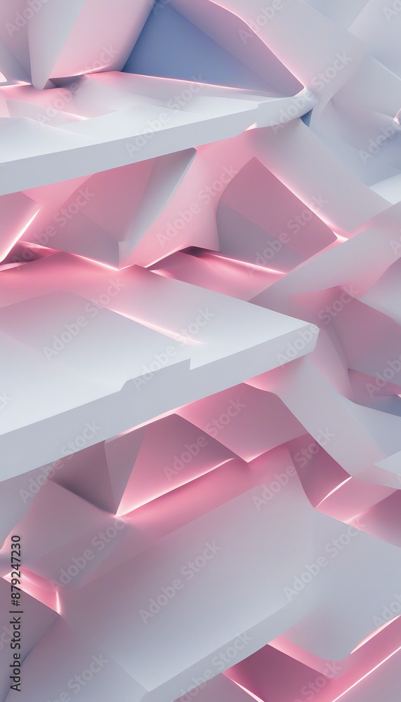 Poster this is an image of a white geometric structure on a white surface the background is a gradient of p